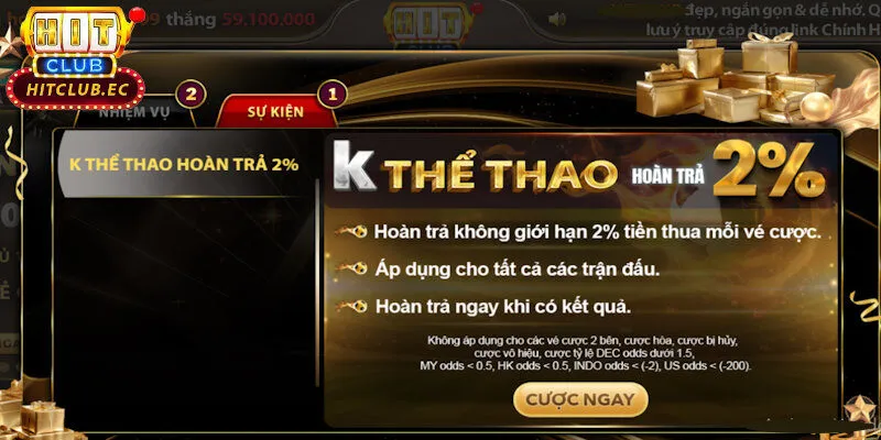 khuyến mãi hitclub hoàn trả thể thao